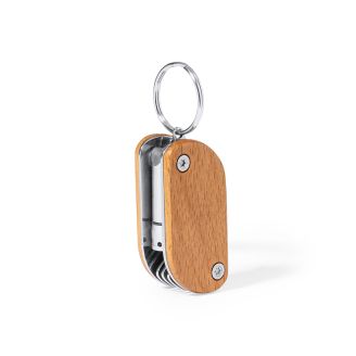 9-in-1 Mini Multi Tool Stainless Steel Keyring with Plain Wood Handle Cover