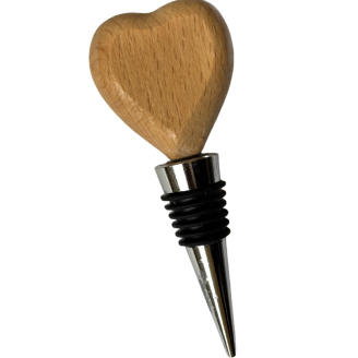 MEDIUM HEART Shaped Wine Bottle Stopper in Varnished Beech Wood