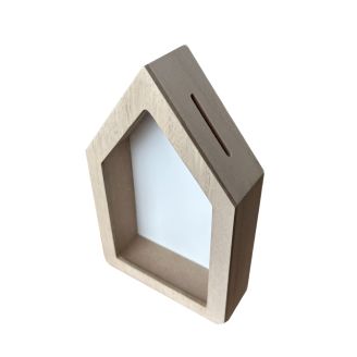 House Shape Money Box in MDF with Wood Veneer & Acrylic Front