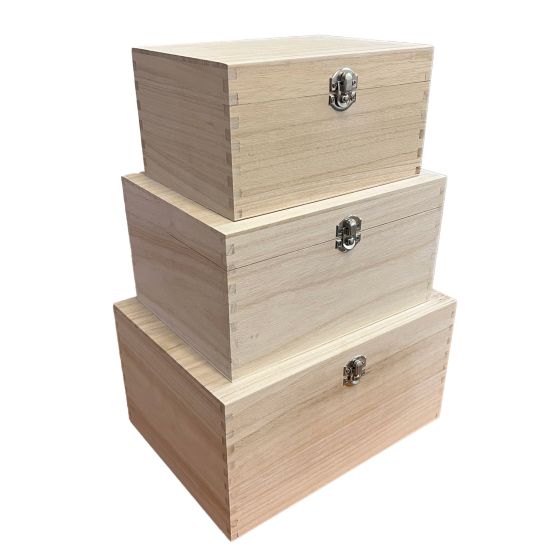 Seconds Quality - 25cm Deep Rectangular Wooden Box with Silver Coloured Clasp - WBM6008
