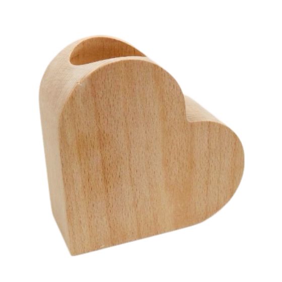 Plain Solid Beech Wood Chunky Heart Shaped Tealight Holder Freestanding on Side - Unvarnished